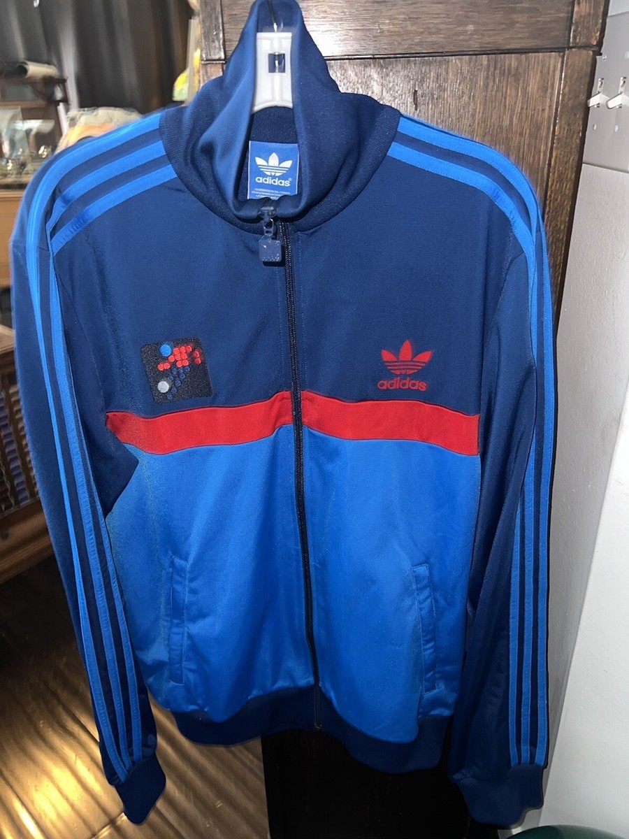 VTG 1980's Navy Blue Red ADIDAS Logo Track Suit Full Zip
