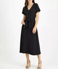 Alfani Black Midi Dress Button Front Short Sleeve A-Line Tea Length Women Sz S