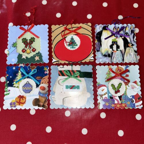 6 Cross Stitched Christmas Gift Tags. Handmade. - Picture 1 of 7