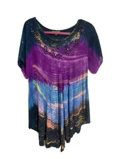 Greater Good Top Womens Free Size OS Purple Multicolor Beaded Boho Tunic