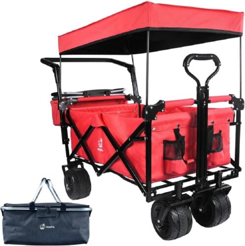 Collapsible Wagon Heavy Duty Folding Wagon Cart Cooler Bag Utility Carts Red