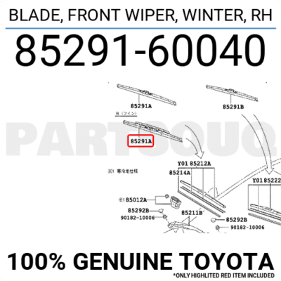 8529160040 Genuine Toyota BLADE, FRONT WIPER, WINTER, RH 85291
