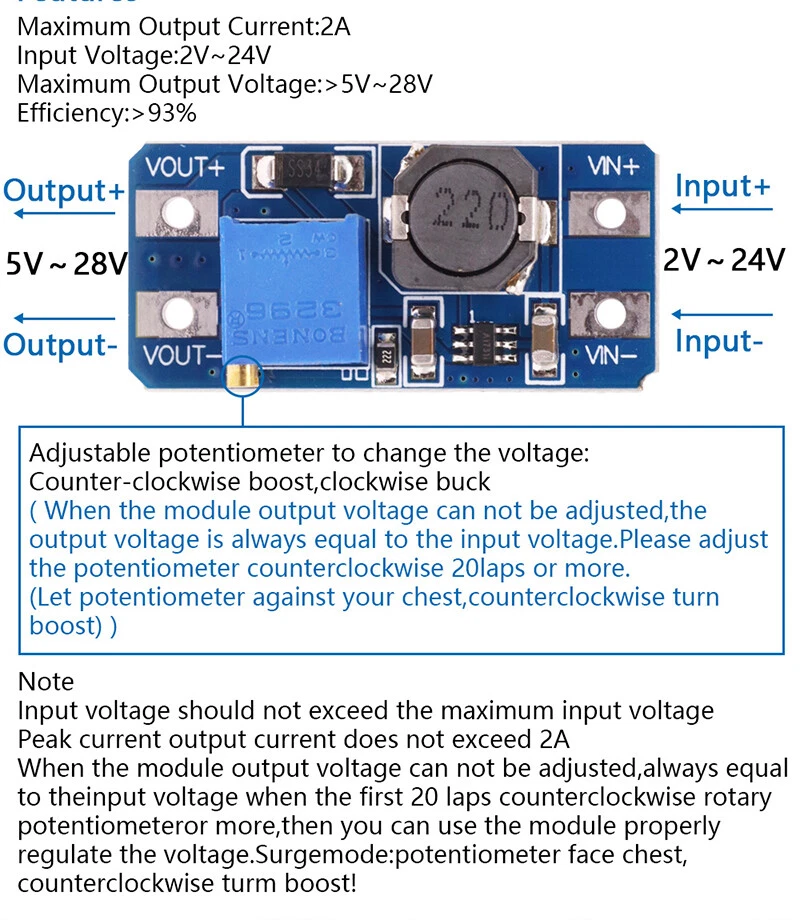 10x DC-DC MT3608 Voltage Step Up Adjustable Boost Converter Module - Bild 2 von 4