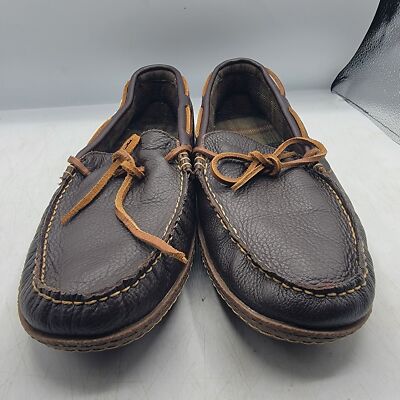 LL Bean Mens 12 Brown Leather Moccasin Flannel Lined 