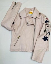 BEAUTIFUL C C CALIFORNIA Girl 12 Light Pink Faux Leather Crop Embroidered Jacket