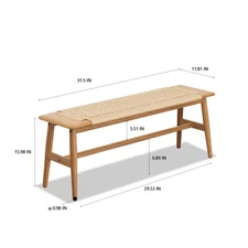 31.5" End of Bed Bench Woven Seat Natural Oak Wood Vintage for Entryway Bedroom