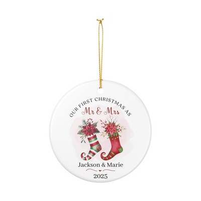 Our First Christmas as Mr & Mrs Ceramic Ornament, Custom Year
