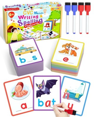 CVC Word Writing & Spelling Flash Cards, Preschool Learning Activities, Kinde...