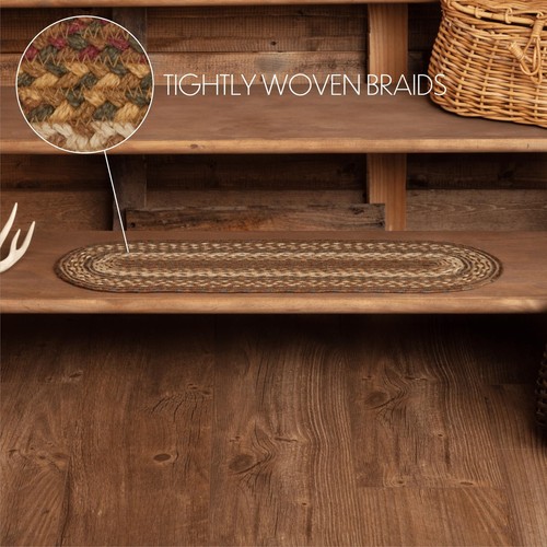 Tea Cabin Rustic Stair Tread Green Jute Striped Latex Backing Oval Floor Deco... - Picture 5 of 7