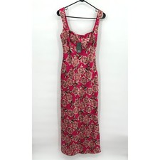 Pink rose satin midi slip dress fitted floral coquette romantic bodycon XS