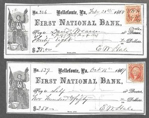 1868-1869 Bellefonte Pennsylvania Checks "Sailor"