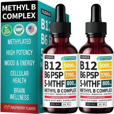 2Pack Methylated B Complex Liquid Drops  Vitamin B Complex with Active L Meth...