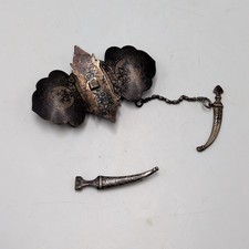 Cossack Silver & Niello Belt Buckle with Dagger Drop & Dagger Brooch