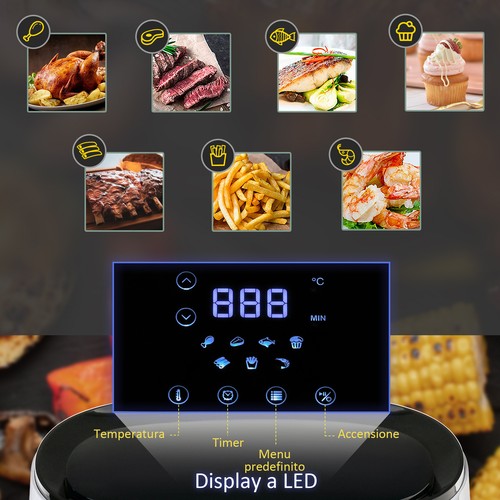 HOMCOM Friggitrice ad Aria senz'olio 1300W 2.5L con 7 Menu Preimpostati Bianca - Foto 7 di 10