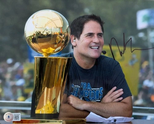 Mark Cuban Signed Mavericks NBA Championship Trophy 8x10 Photo Beckett COA