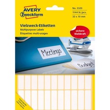 Avery Zweckform 3320 Multipurpose Labels 32 x 10 mm Pack of 1144 White Pack of 1