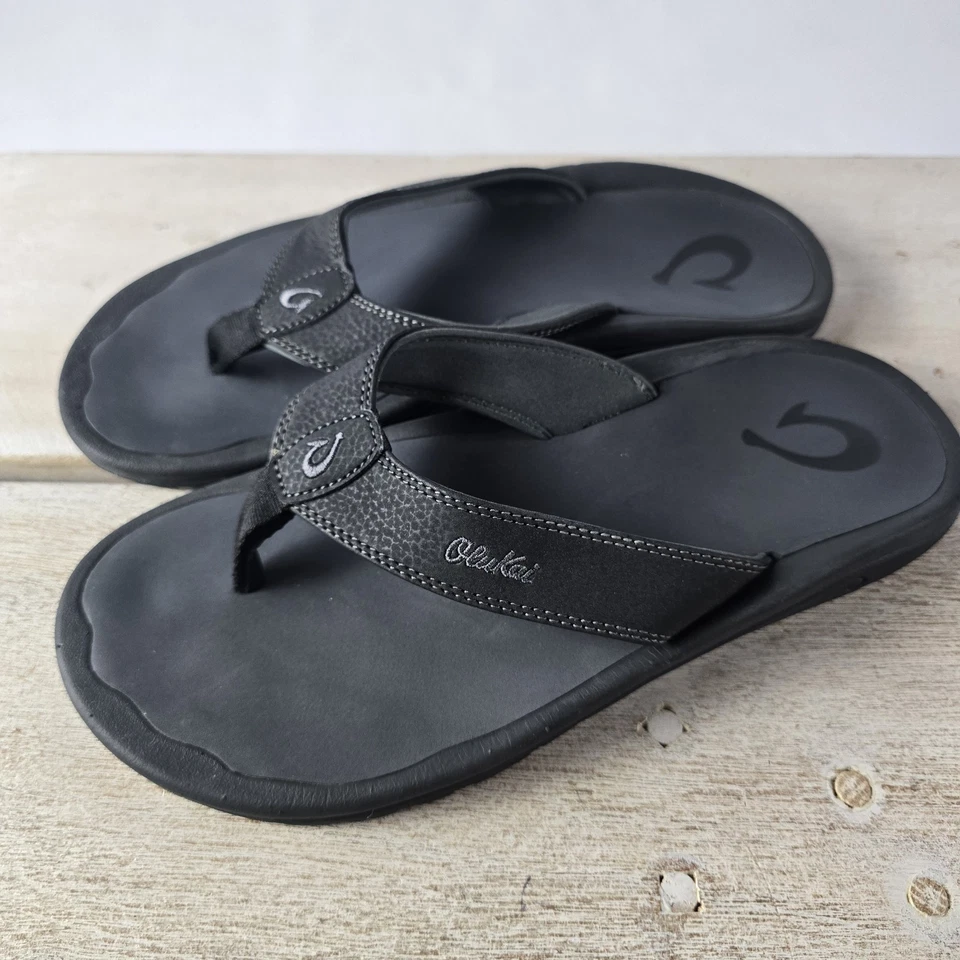 Sandálias tanga OluKai Ulele masculina tamanho 10 chinelo cinza escuro preto - Imagem 4 de 4