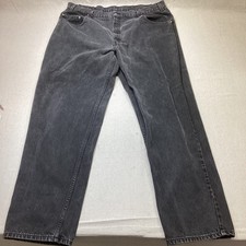 Vintage Levis 545 Jeans Mens 44x34 Black Denim Loose Fit Workwear Brown Tab Y2K