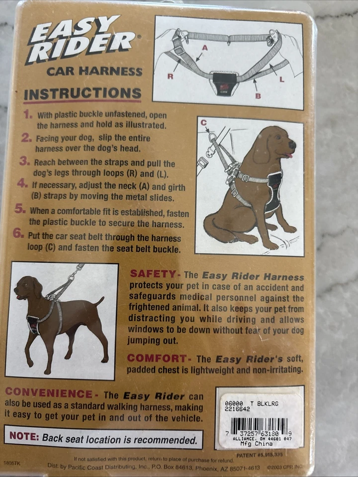 Arnés de seguridad para coche Easy Rider grande 25” X 34” tamaño circunferencia cinturón de seguridad sujeción Foto 2 de 3