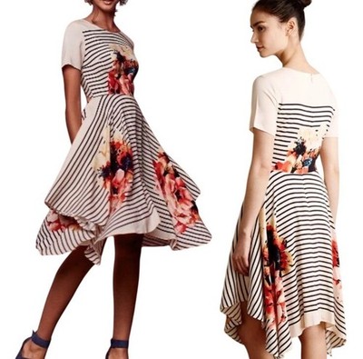Anthropologie Corey Lynn Calter 6 Short Sleeve Verna Midi Dress Floral Stripes