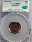 1909 VDB Lincoln Cent MS65RB CAC Nice Color Rainbow
