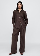 Gap Womens Linen-Blend Easy Wide-Hem Pants In Terra Brown Sz XL