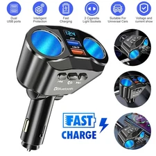 2 Way LED Car Cigarette Lighter Socket Splitter Dual USB Chargers Dock Adapter B