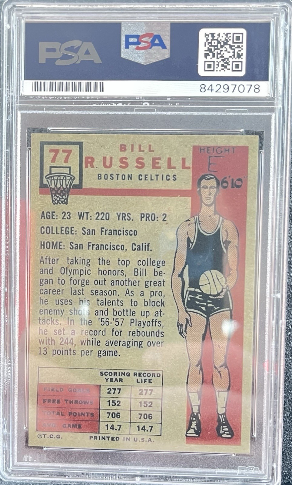 Bill Russell Autograph PSA 10 AUTO Grade 1957-58 Topps PROMO ROOKIE RC REPRINT view 3