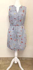 Old Navy Sleeveless White Blue Striped Floral Print Belted Shirt Dress Size L