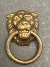 Vintage Small 2"  Brass Lion Head Drawer Ring Pull Handle Hardware