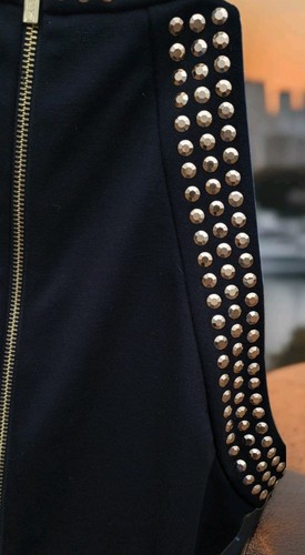 Michael Kors smanicato full back zip nero con paillettes oro elasticizzato Lg. Top per feste - Foto 10 di 11