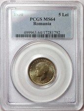 P389, Romania, Mihai I, 5 Lei 1930, Paris Mint, PCGS MS64