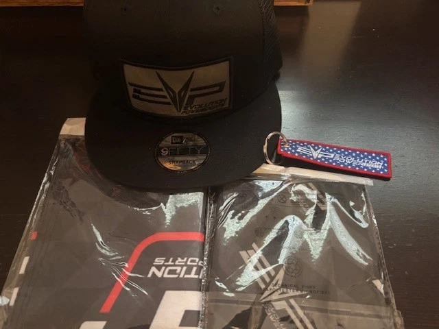Evolution Powersports Trucker Hat Keychain Flag Neck Sleeve 4pc set