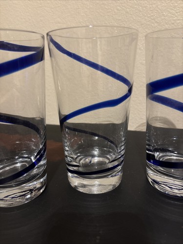 Set 4 Bicchieri Pier 1 Imports Swirline Blu Cobalto Bicchieri Highball Glasses - Foto 3 di 12