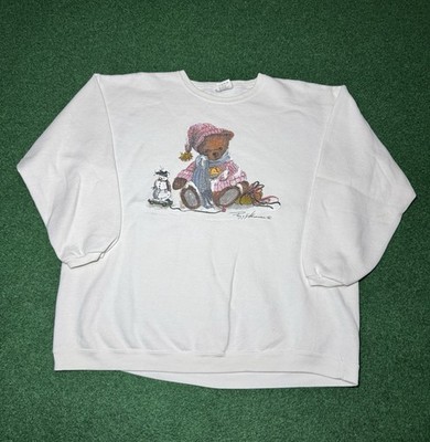 Vintage 90s Christmas Teddy Bear Winter Large Relaxed Womens Crewneck Sweatshirt