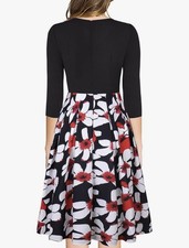 ECOLIVZIT Floral Midi 3/4 Sleeve V Neck Fit & Flare Work Dress Size Medium