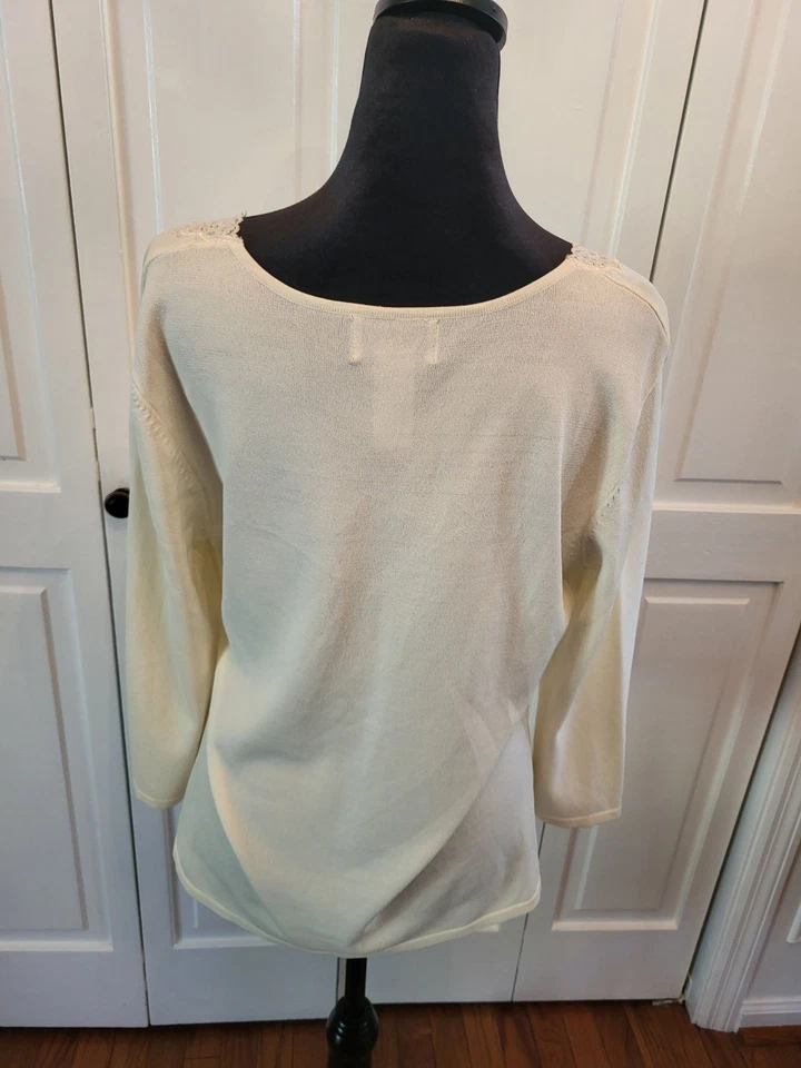 Suéter Vintage Y2k Crema Calibre Fino Borde de Encaje Elástico L Hada Coqueta Casa de Campo Foto 2 de 4