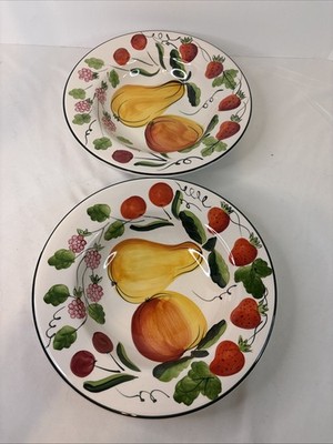 Tabletops Unlimited Fruit Medley 10  Pasta Bowls Mimosa Hand Painted