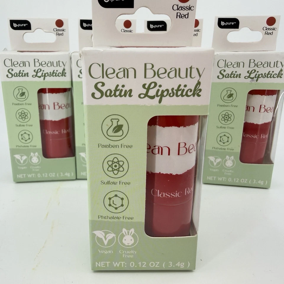 5x B*Pure Products Clean Beauty lápiz labial satinado color rojo clásico 0,12 OZ (3,4 g ea Foto 4 de 4