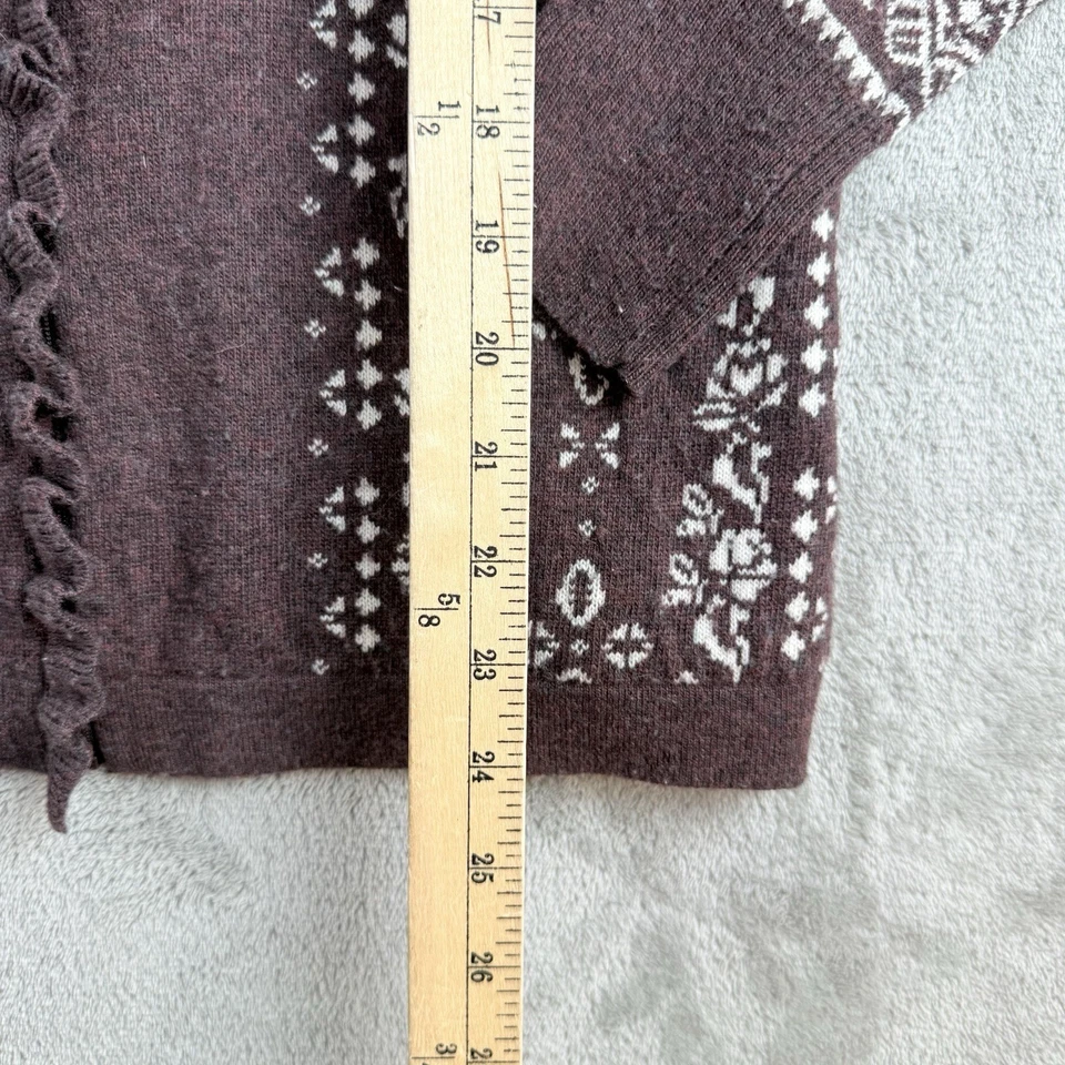 Cárdigan Suéter Sundance Mediano Marrón Blanco Tejido Mezcla de Lana Cremallera Completa Boho Chic Foto 3 de 4