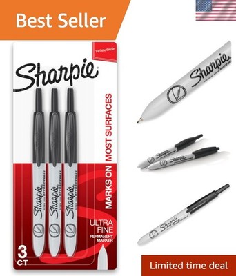 Essential 3-Pack Ultra-Fine Retractable Markers - Smooth Black Ink for Creatives