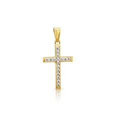 14K Real Solid Yellow Gold Dainty Cross Christian CZ Pendant Charm Necklace 18in