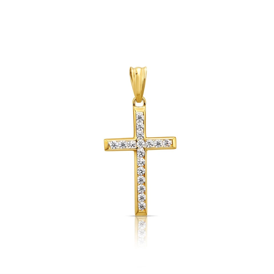 Collar con dije colgante de cruz cristiana de circonita cúbica de oro amarillo macizo real de 14K de 18 pulgadas