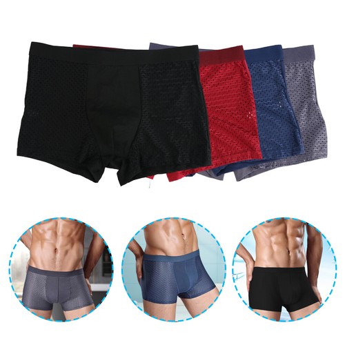 4 Pack Ice Silk Mesh Men's Underwear Boxer Shorts Set Breathable Underpants - Picture 3 of 17