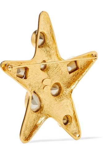 KENNETH JAY LANE, BROOCH SATIN GOLD STAR PIN WITH MULTI SHAPE CRYSTALS, WORN ... - Picture 2 of 2