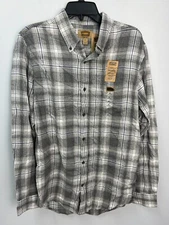 The Foundry Supply Co White, Gray, Blue Plaid Flannel Shirt Men's Size MT Tall