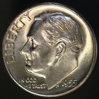 1955 D ROOSEVELT DIME BU FRESH FROM ORIGINAL ROLL-LOT 3109
