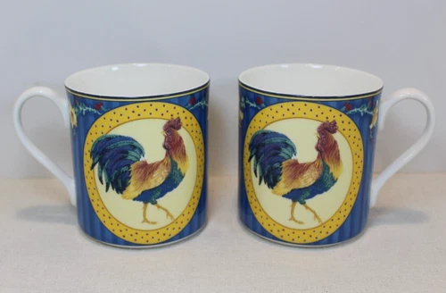 Pair Vtg 1999 Fitz & Floyd Classic Choices Coq Du Village Coffee Tea Mug Rooster