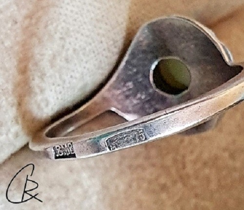 Vintage-Silberring der UdSSR mit grünem Stein. 875er Sterlingsilber,Punze:Stern - Bild 8 von 8