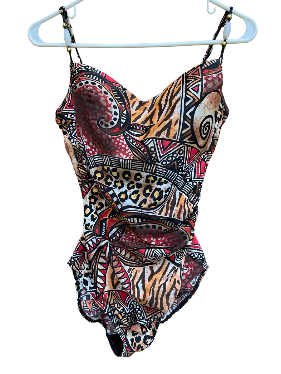 Christina One Piece Bathing Suit Swimsuit Brown Ruched Animal